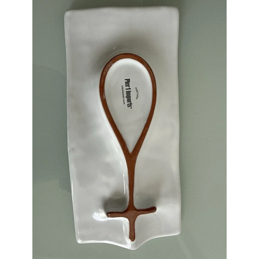 ✿ Pier 1 Imports Portugal Ceramic Spoon Rest White Modern Kitchen Dish Decor